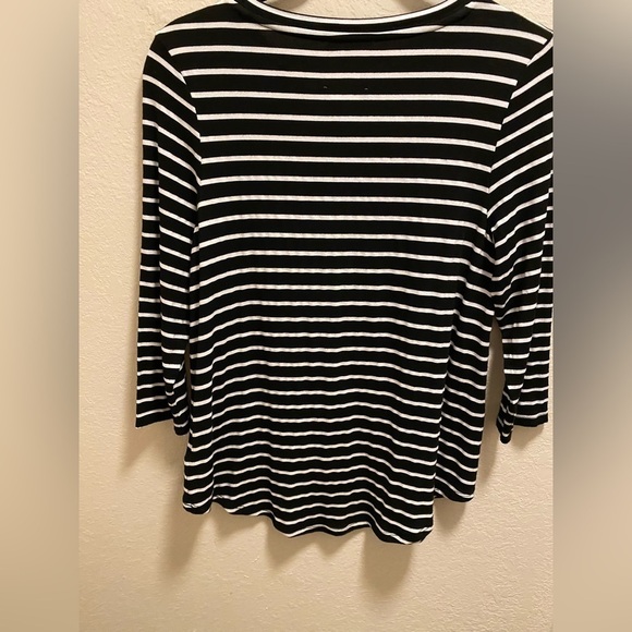 Anthropologie Lili's Closet Striped 3/4 Length Sleeve Top With Polka Dot Pocket - Picture 8 of 9